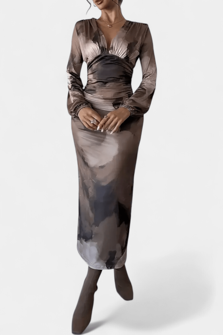 Augusta – V-neck dress – S / Brown