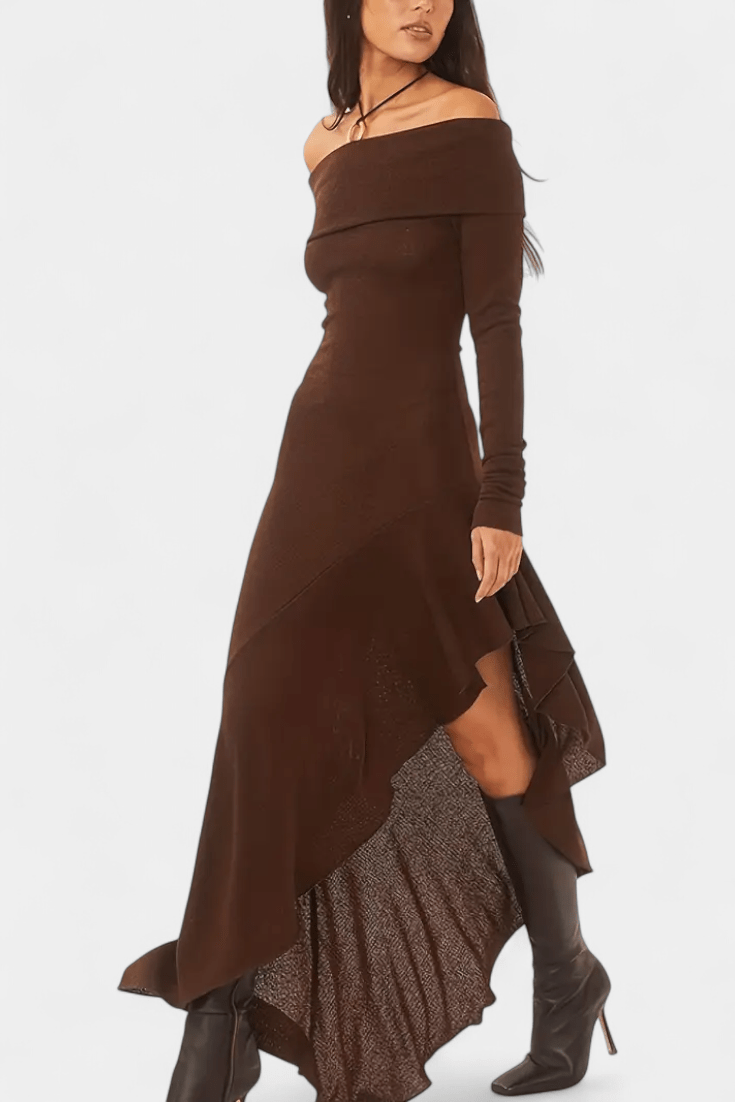 Bodil – Asymmetric dress – Brown / S