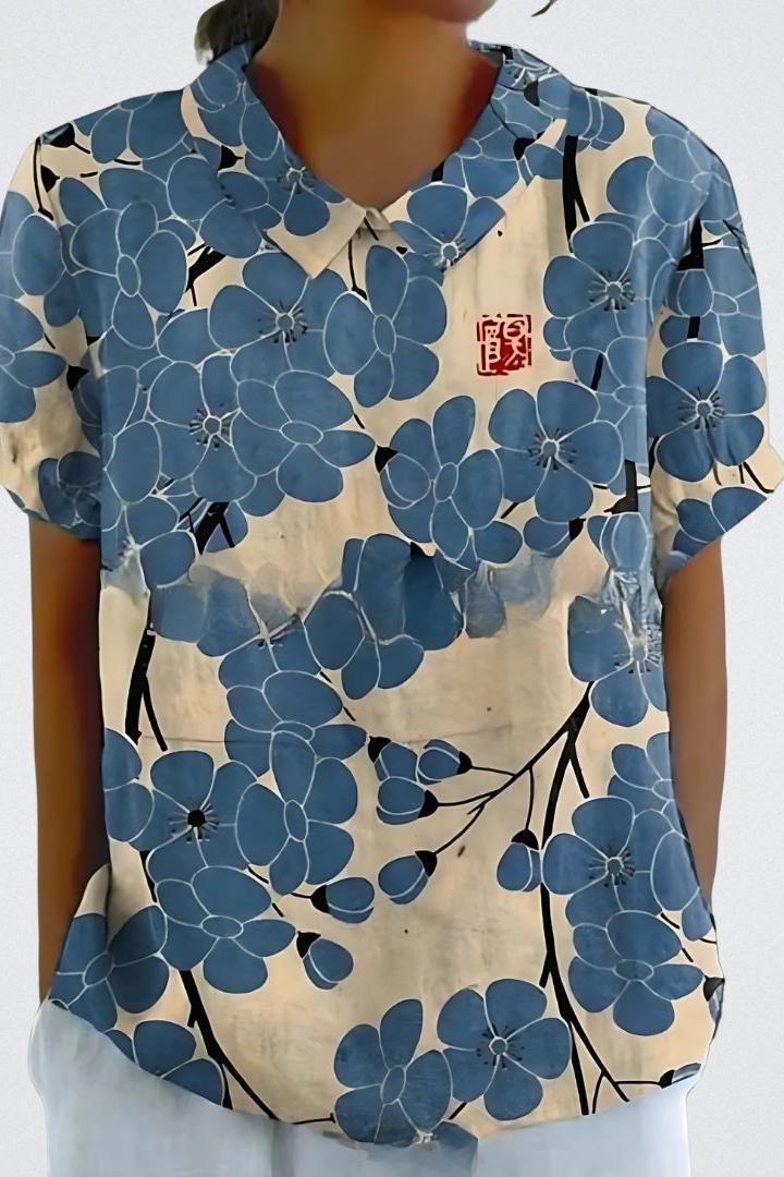 Laura – Blue floral blouse – 2XS
