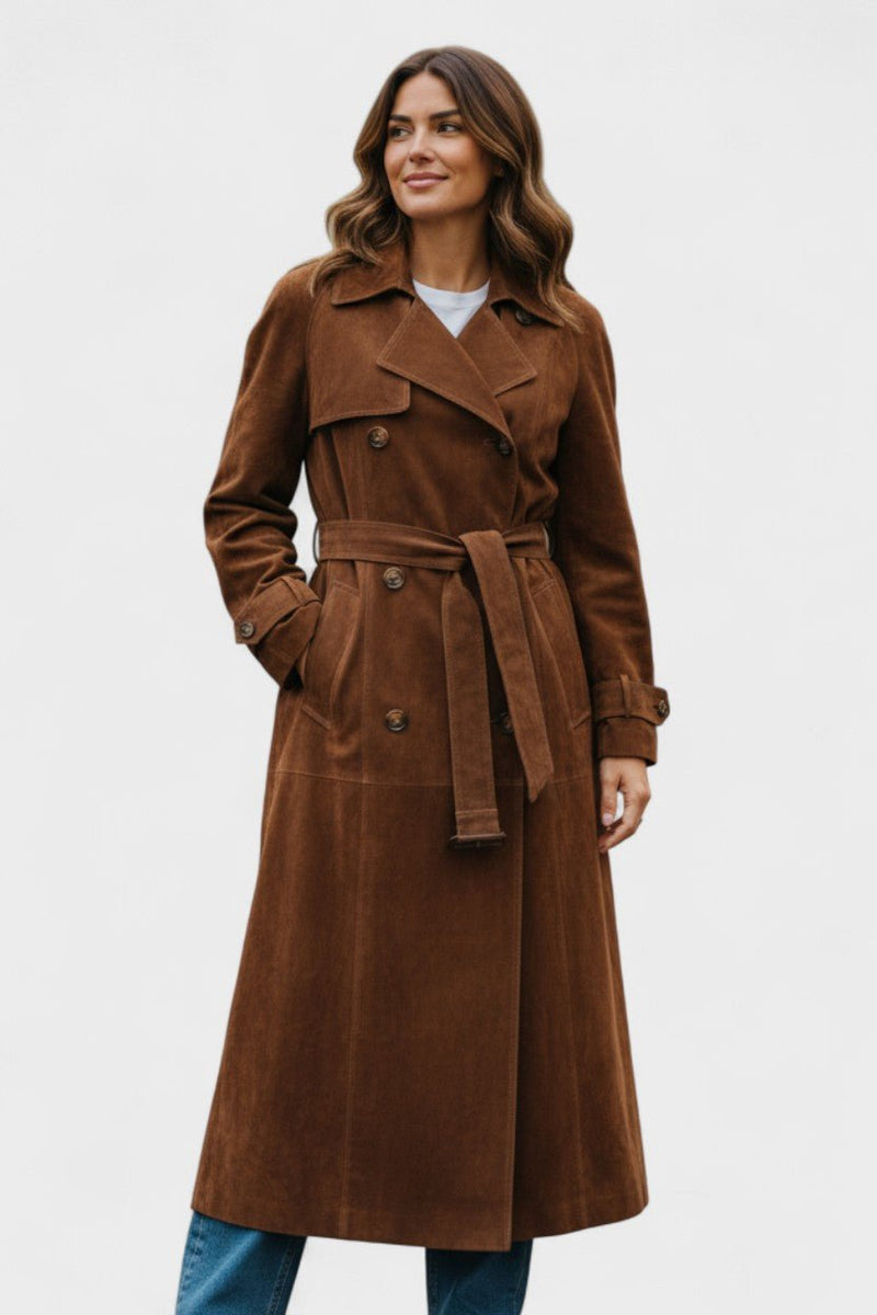 Mille – Elegant suede trench coat – S