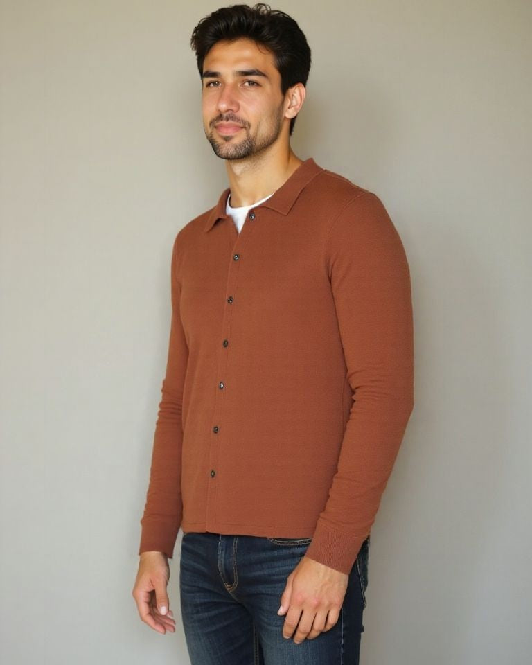 Adam – Cardigan Polo – Red Camel / S