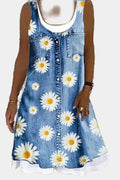 Agnes – Denim Dress – Daisy pattern / M