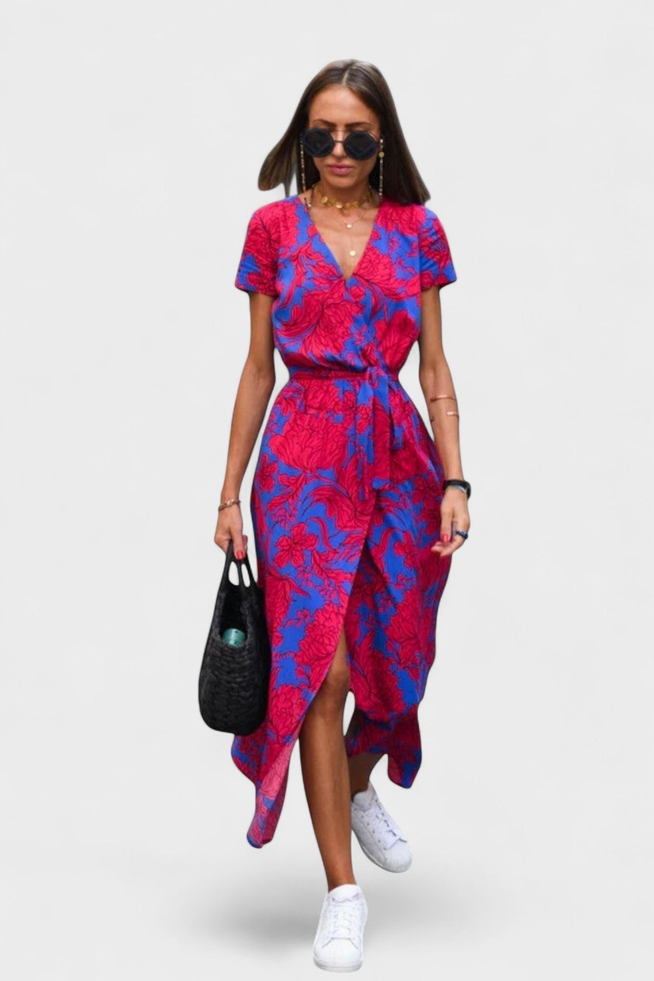 Albertha – Stylish Dress – Red / Blue / S