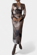 Augusta – V-neck dress – S / Brown
