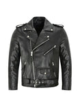 Austin – Classic Biker Leather Jacket – Black / M