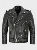 Austin – Classic Biker Leather Jacket – Black / S