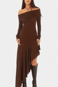 Bodil – Asymmetric dress – Brown / L