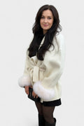 Dagmar – Elegant coat with eco fur – White / M
