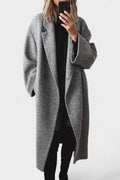Ditte – Long wool coat in a timeless design – Grey / M
