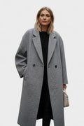 Ditte – Long wool coat in a timeless design – Grey / S