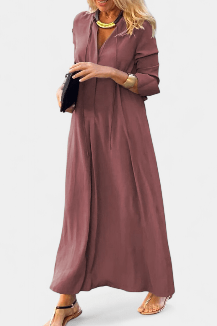Helene – V-neck dress – Brick Red / S