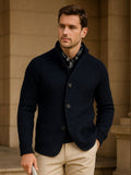 Henrik – Buttoned Knit Jacket – Navy Blue / M