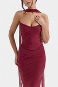 Ida – Decorative net dress – Bordeaux / S
