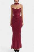 Ida – Decorative net dress – Bordeaux / XS