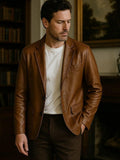Jonas – Caramel colored leather jacket – Brown / M