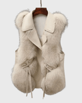 Katrine – Elegant leather vest – Beige / M