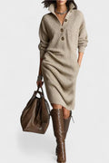 Kornelia – Elegant Knitted Dress – Beige / M