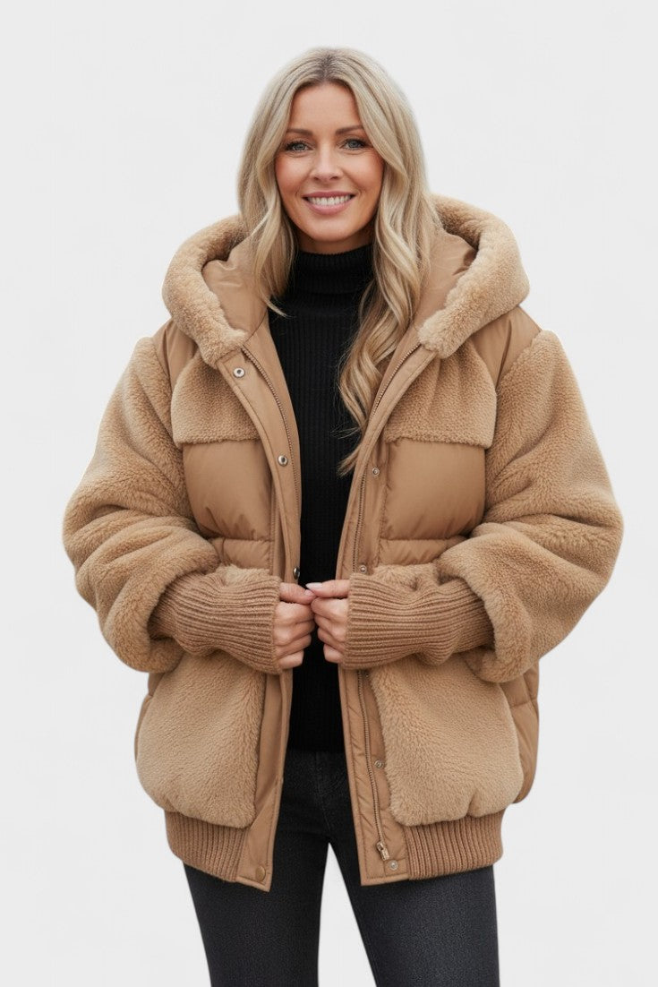 Lena – Luxurious down jacket with hood – Brown / S
