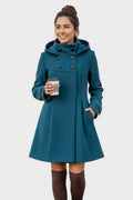 Lenka – Elegant coat with hood – Dark Green / M