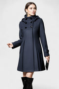 Lenka – Elegant coat with hood – Dark Green / XL