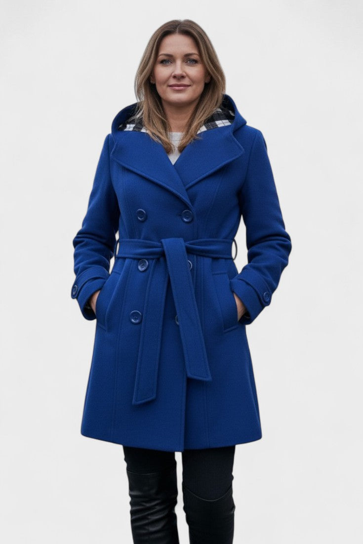 Leona – Elegant double-breasted coat – Blue / S