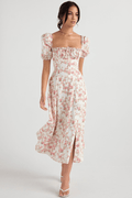 Lina – Midi dress – Pink floral print / L