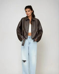 Louise – Vegan Leather Jacket – Brown / S