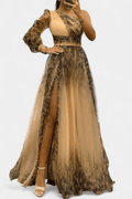Malou – One shoulder dress – Khaki / S