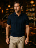 Mikael – Beige Vintage Polo – Navy Blue / XL