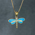 Necked with a gold colored dragonfly with opal – Blue