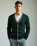 Oliver – Buttoned Cotton Jumper – Dark Green / S