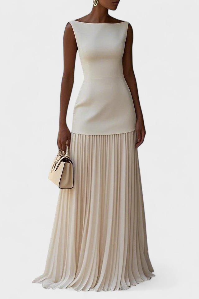 Olivia – Pleated Dress – Beige / S