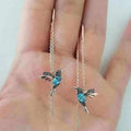 Earrings with hummingbird in enamel and zircons – Blue