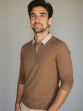 René – Elegant Long Sleeve Polo – Khaki / L