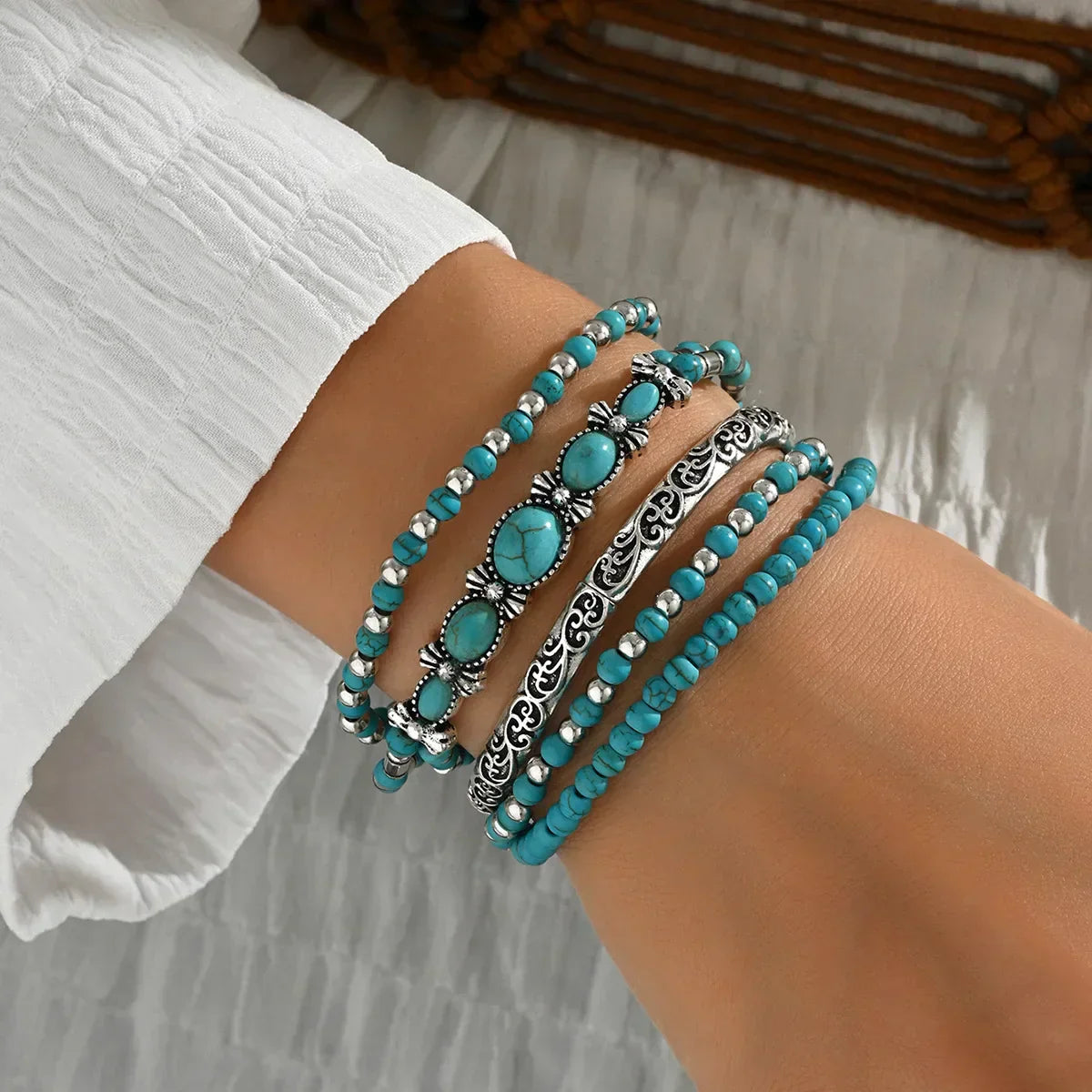 Set of boho bracelets with turquoise beads