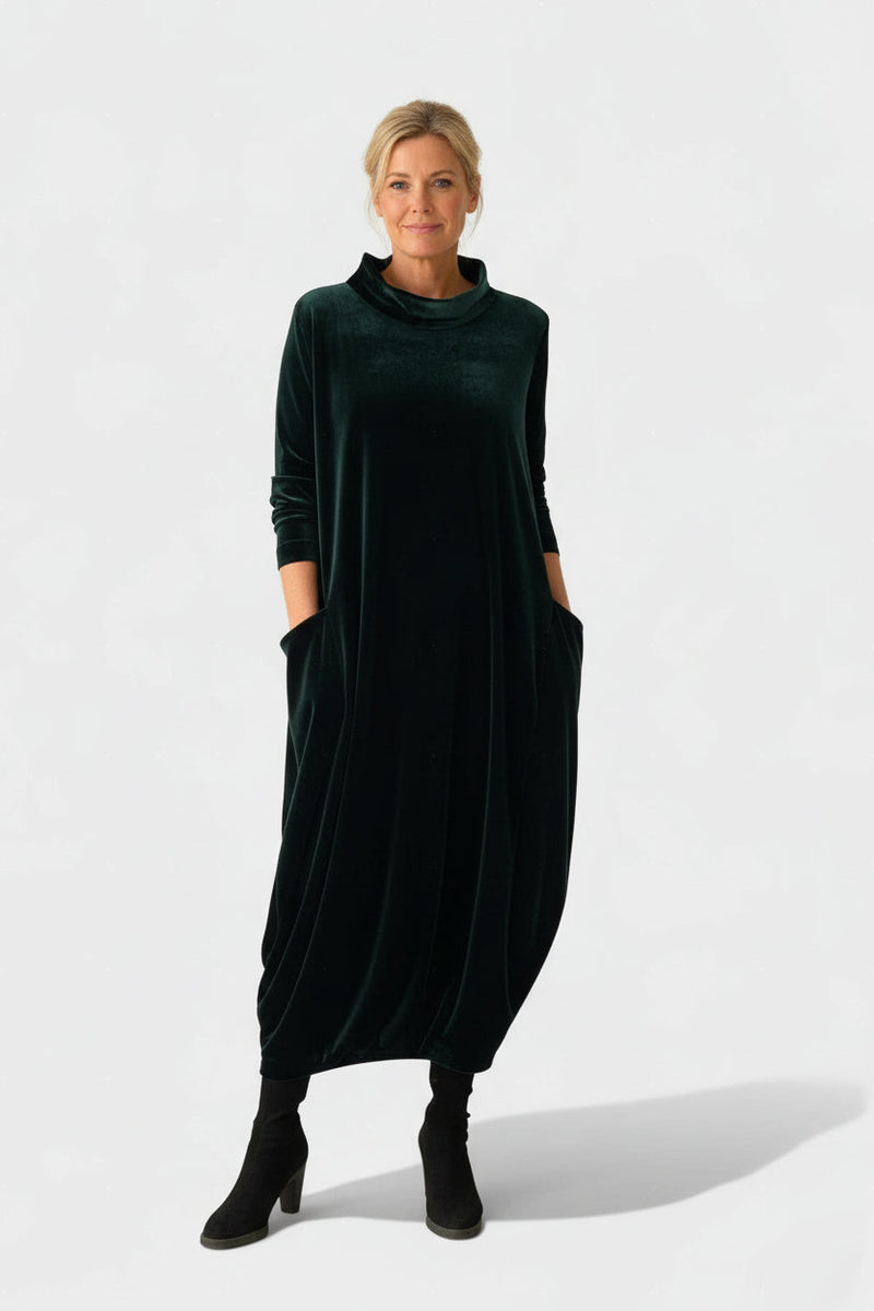 Saskia – Elegant velvet dress with pockets – Green / S