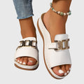Silje – Gold Buckle Sandals – White / 37