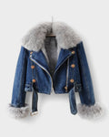 Thyra – Denim jacket with faux fur lining – Dark Blue / M