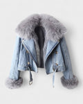 Thyra – Denim jacket with faux fur lining – Dark Blue / XL