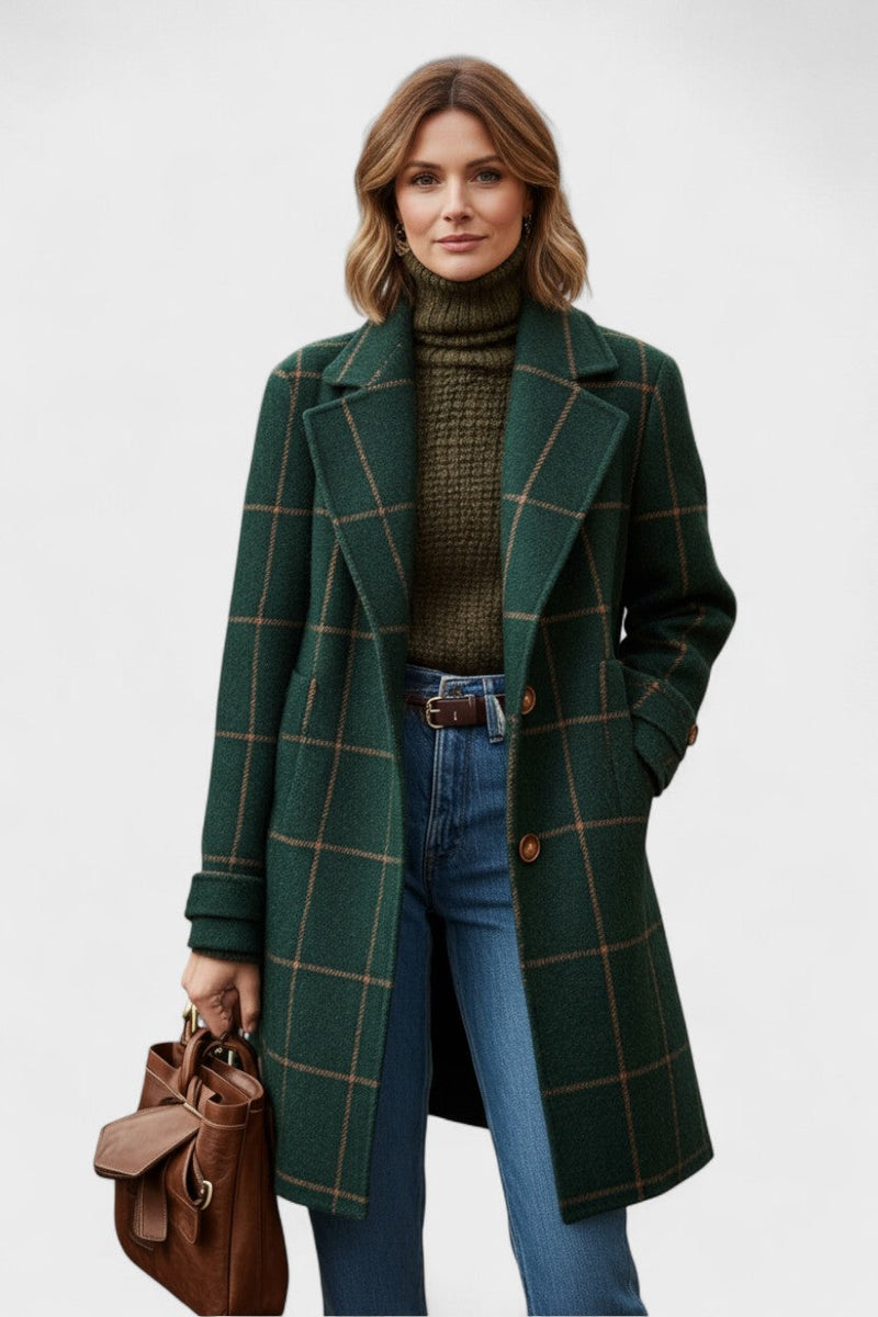 Yrsa – Elegant tweed coat in checkered pattern – S